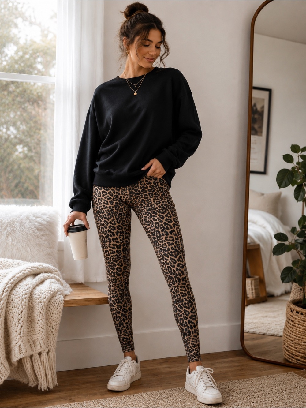Zara Basic Leopard Print Faux Suede Leggings Size Medium